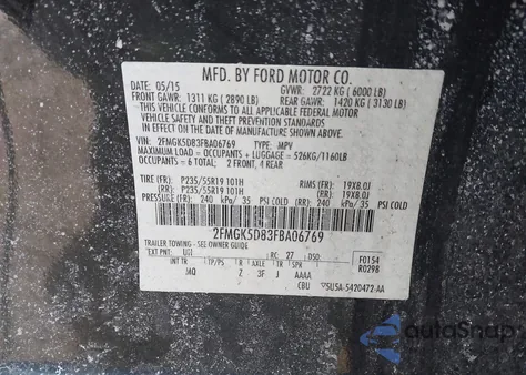 2015 Ford Flex Limited z USA, uszkodzony, nr VIN 2FMGK5D83FBA06769